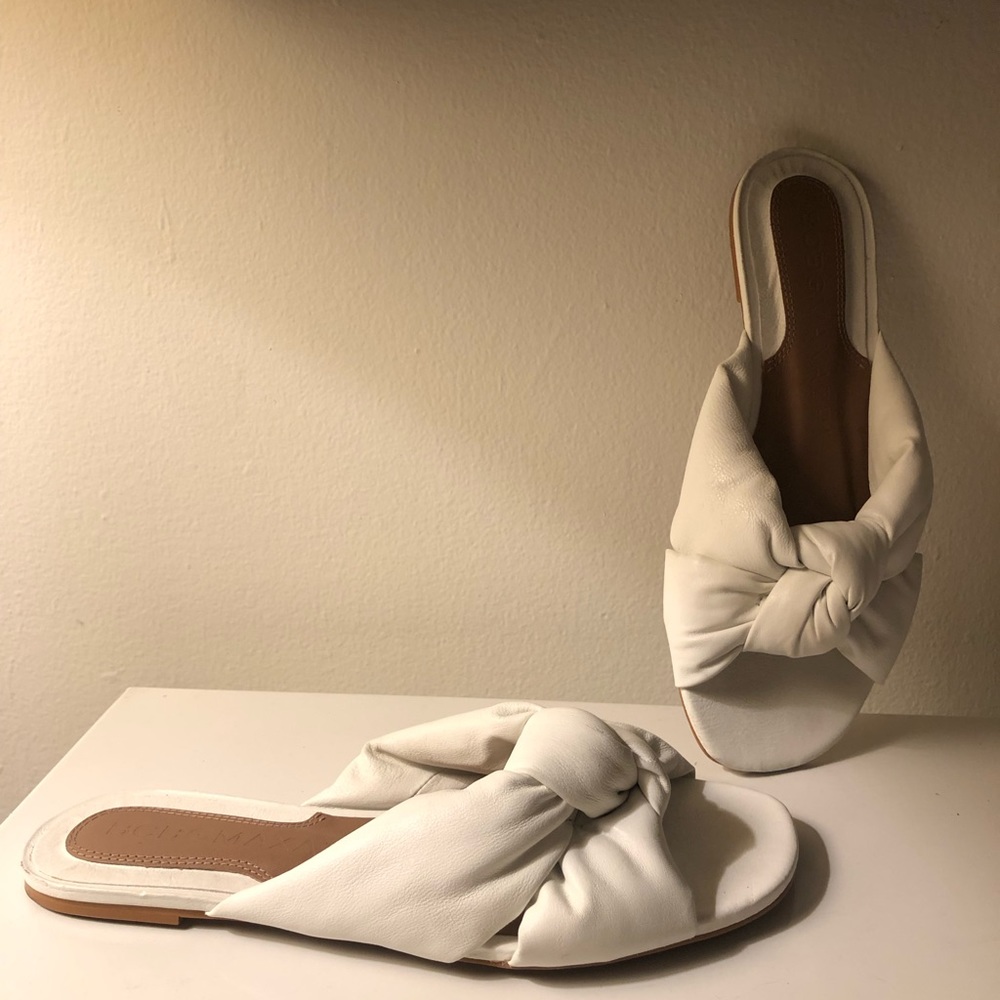 White faux leather knot sandals size 9